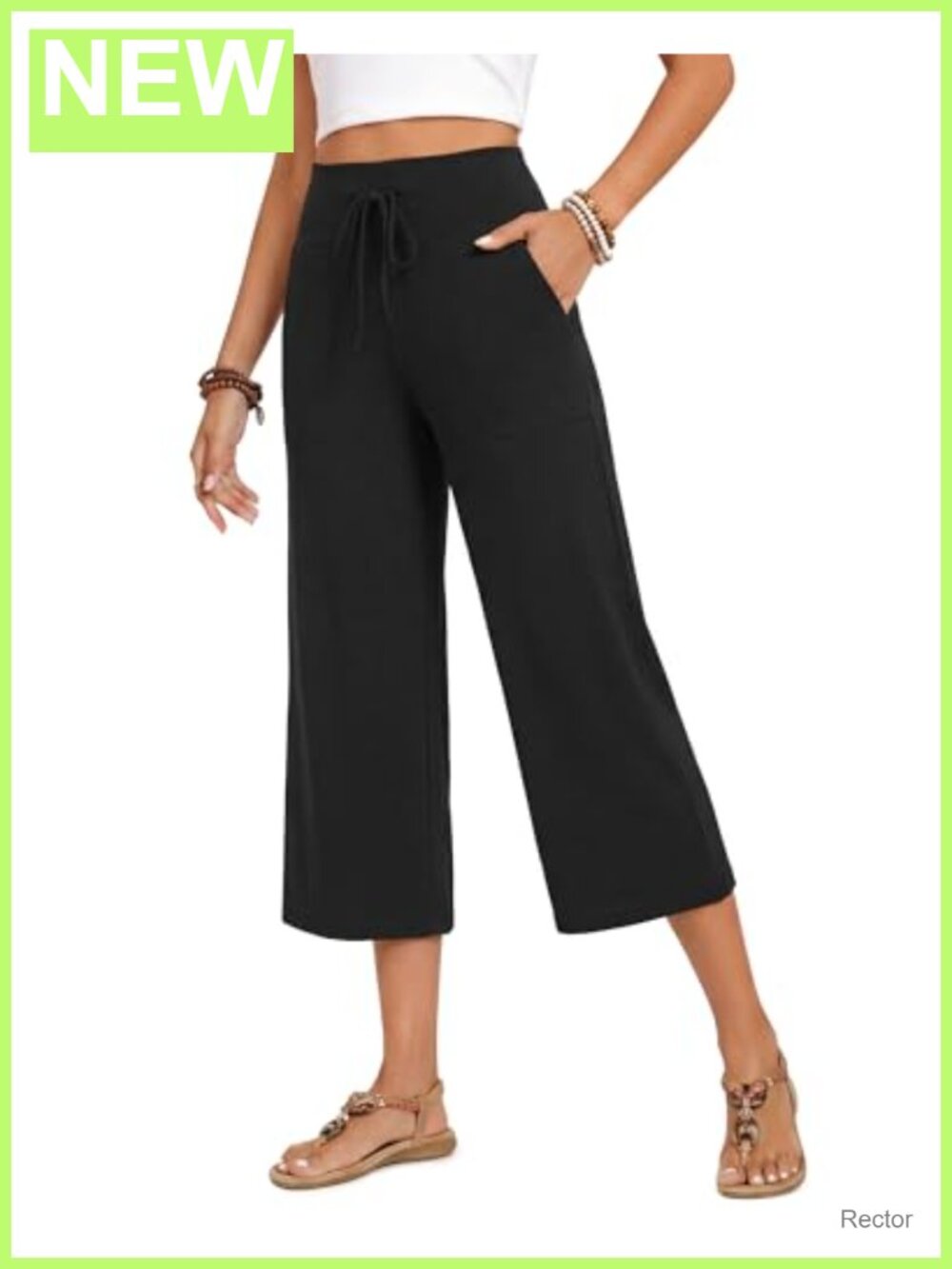 Wide Leg Capri Pants Women High Waisted Drawstring Comfort Stretch Pockets